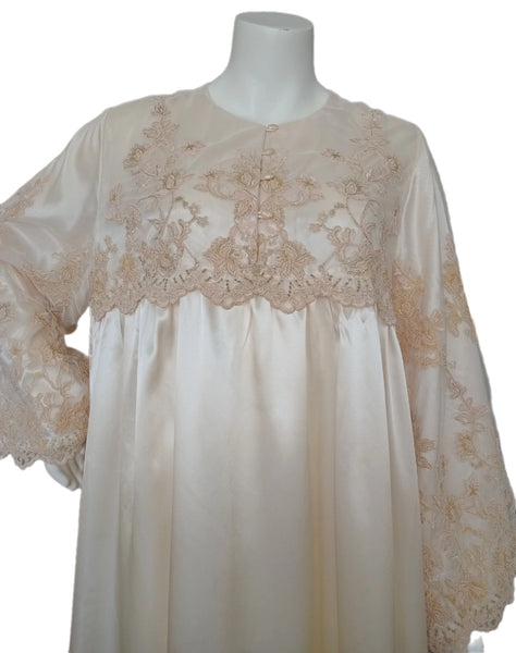 BEIGE Long dress with embroidered satin bodice 60006-LS7