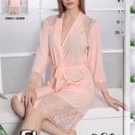 Long sleeve cotton robe with lace 60012