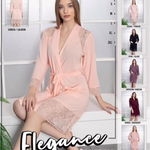 Long sleeve cotton robe with lace 60012