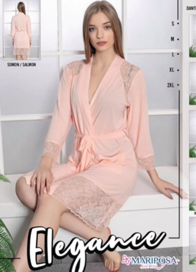 Long sleeve cotton robe with lace 60012