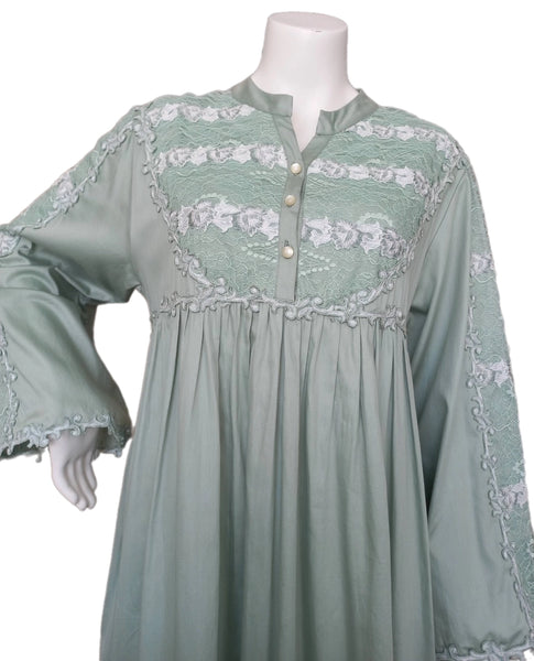 Dark green soft cotton lace dress 60051-L