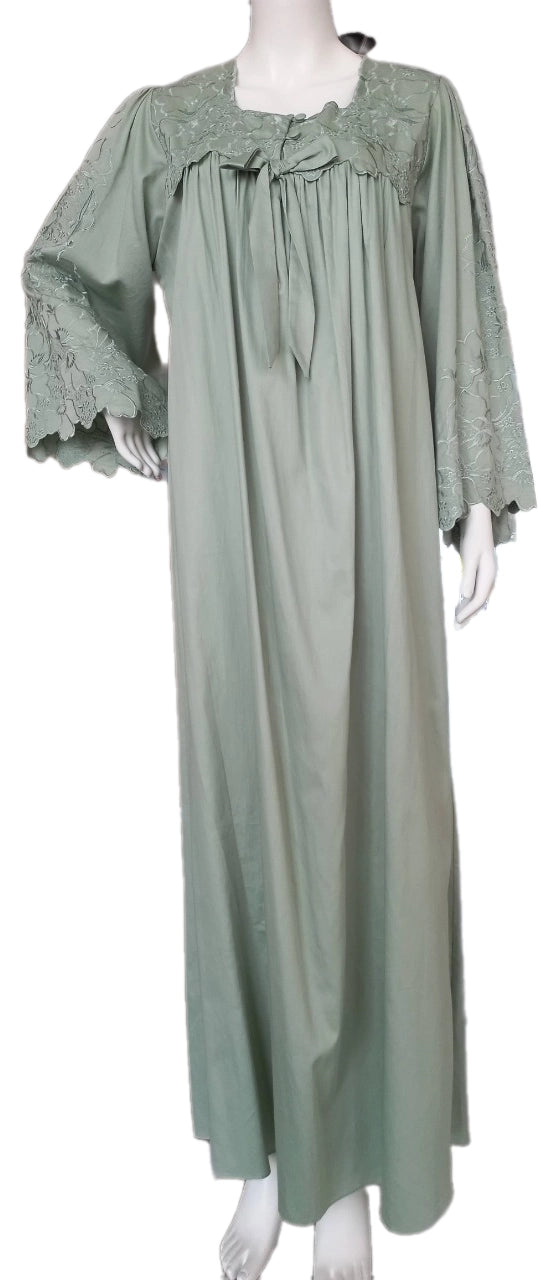 A cool cotton dark green reception piece, featuring embroidery on the sleeves,. 60154-L