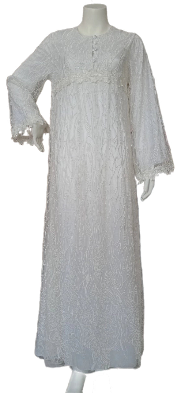 Ivory double reception piece containing an inner piece of soft silk, and an outer piece of perforated chiffon 60176-L