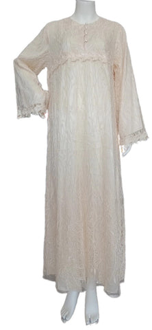 Beige double reception piece containing an inner piece of soft silk, and an outer piece of perforated chiffon 60176-L