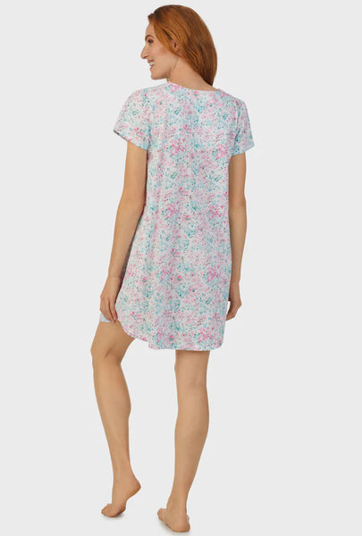 AQUA AND PINK FLORAL CAP SLEEVE NIGHTSHIRT A30009-192