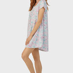 AQUA AND PINK FLORAL CAP SLEEVE NIGHTSHIRT A30009-192