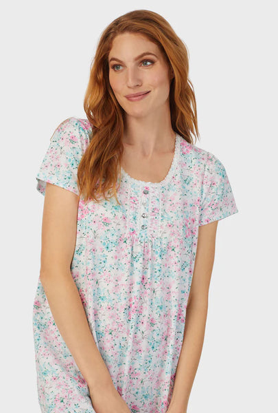 AQUA AND PINK FLORAL CAP SLEEVE NIGHTSHIRT A30009-192