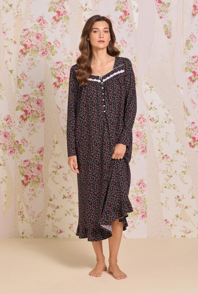 Bordeaux Bloom Cotton Knit Long Sleeve Ballet Nightgown 60112-045