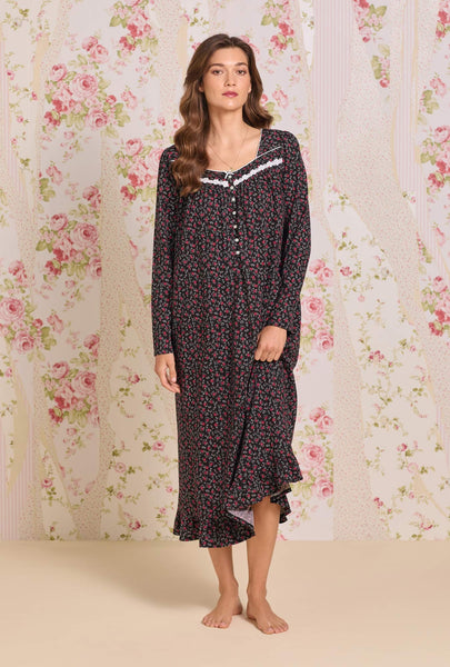 Bordeaux Bloom Cotton Knit Long Sleeve Ballet Nightgown 60112-159