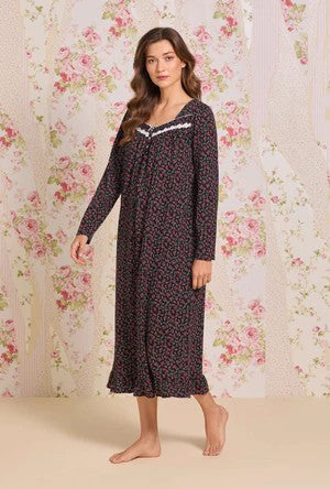 Bordeaux Bloom Cotton Knit Long Sleeve Ballet Nightgown 60112-159