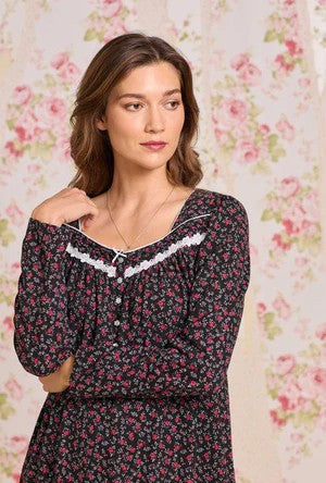 Bordeaux Bloom Cotton Knit Long Sleeve Ballet Nightgown 60112-159