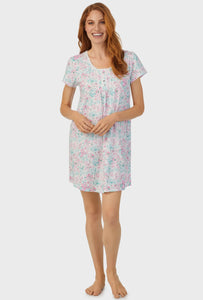 AQUA AND PINK FLORAL CAP SLEEVE NIGHTSHIRT A30009-192