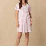Coral Toile Flutter Sleeve Short Cotton Knit Nightgown 22672-817