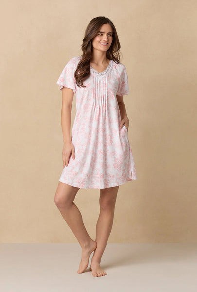 Coral Toile Flutter Sleeve Short Cotton Knit Nightgown 22672-817