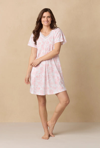 Coral Toile Flutter Sleeve Short Cotton Knit Nightgown 22672-817