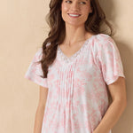 Coral Toile Flutter Sleeve Short Cotton Knit Nightgown 22672-817