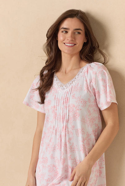 Coral Toile Flutter Sleeve Short Cotton Knit Nightgown 22672-817