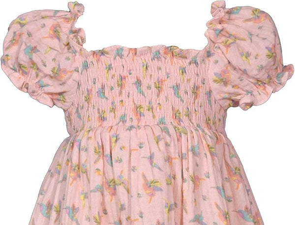 Peach Hummingbird Smocked DressS2-13743