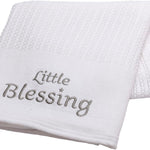 Cotton Knit Baby Blanket with Embroidery, Little Blessings, 30 in. x 40 in., White, Unisex 50756
