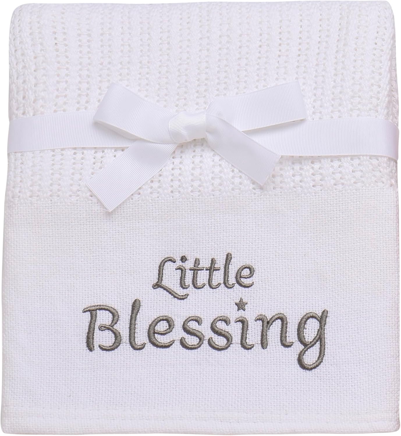 Cotton Knit Baby Blanket with Embroidery, Little Blessings, 30 in. x 40 in., White, Unisex 50756