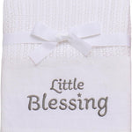 Cotton Knit Baby Blanket with Embroidery, Little Blessings, 30 in. x 40 in., White, Unisex 50756
