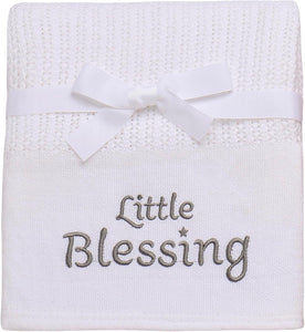 Cotton Knit Baby Blanket with Embroidery, Little Blessings, 30 in. x 40 in., White, Unisex 50756