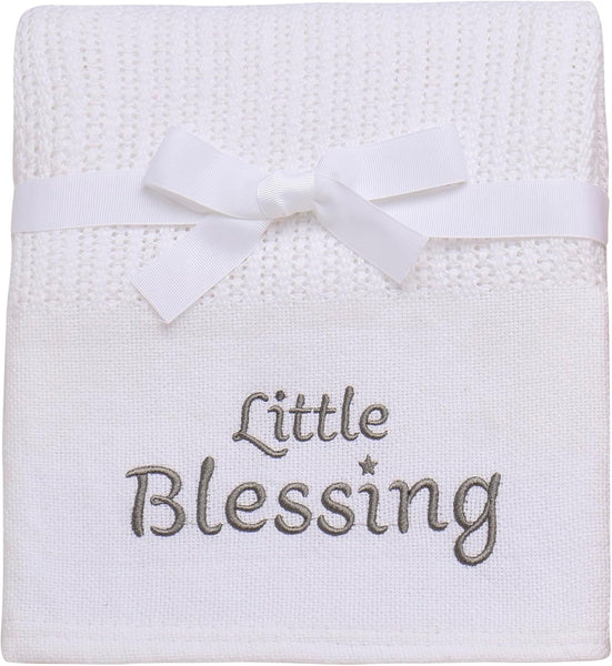 Cotton Knit Baby Blanket with Embroidery, Little Blessings, 30 in. x 40 in., White, Unisex 50756