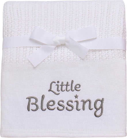 Cotton Knit Baby Blanket with Embroidery, Little Blessings, 30 in. x 40 in., White, Unisex 50756