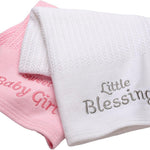 Cotton Knit Baby Blanket with Embroidery, Sweet Baby Girl, 30 in. x 40 in., Pink
