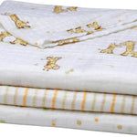 3 Pack Cotton Muslin Swaddle Blankets for Baby, 40" x 36", Lightweight, Breathable, Multicolored Print, (Little Me Giraffe) 52552