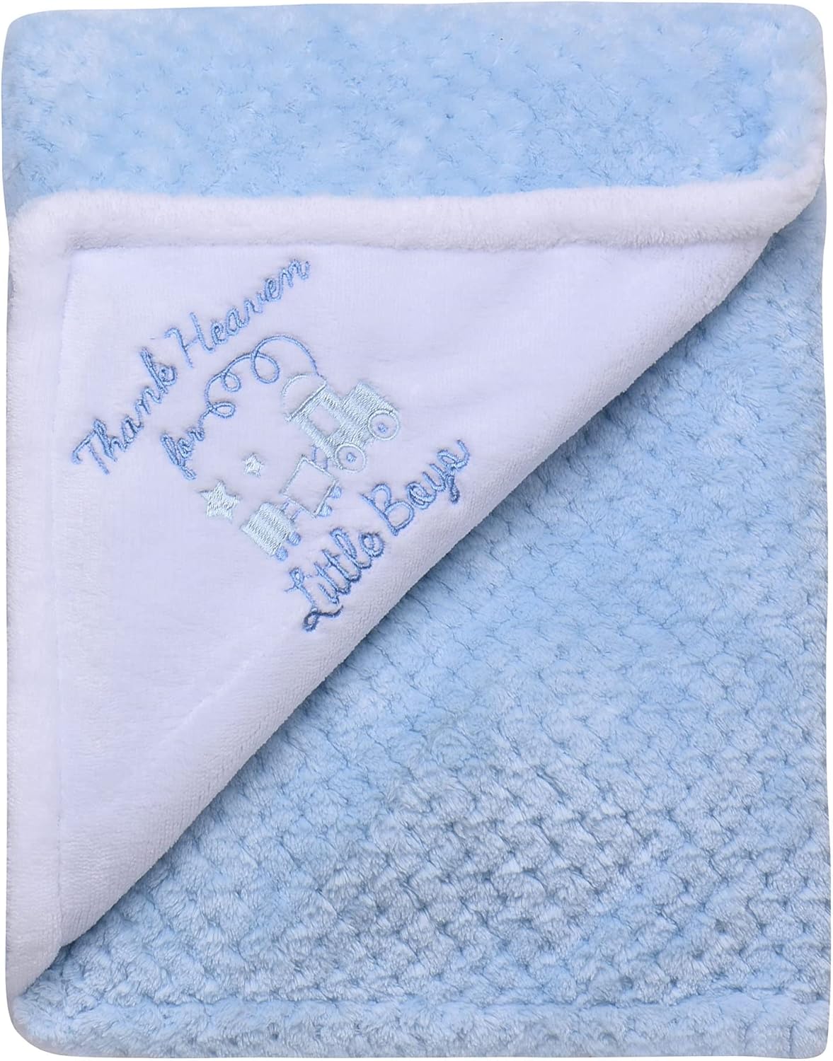 Little Me 2-Ply Reversible Baby Blanket with Thank Heaven for Little Boys Embroidery (Blue, 30x40) 51248