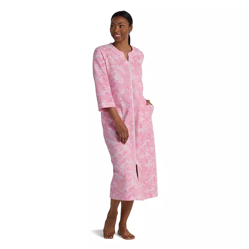 Petite Miss Elaine Essentials Interlock Knit Paisley Print Long Zip Robe 664825