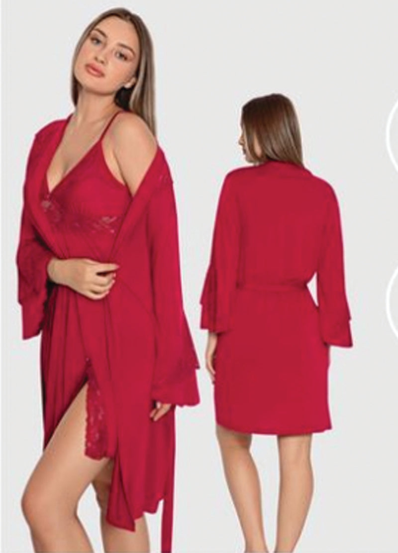 Robe with long sleeve cotton lace shirt 7517