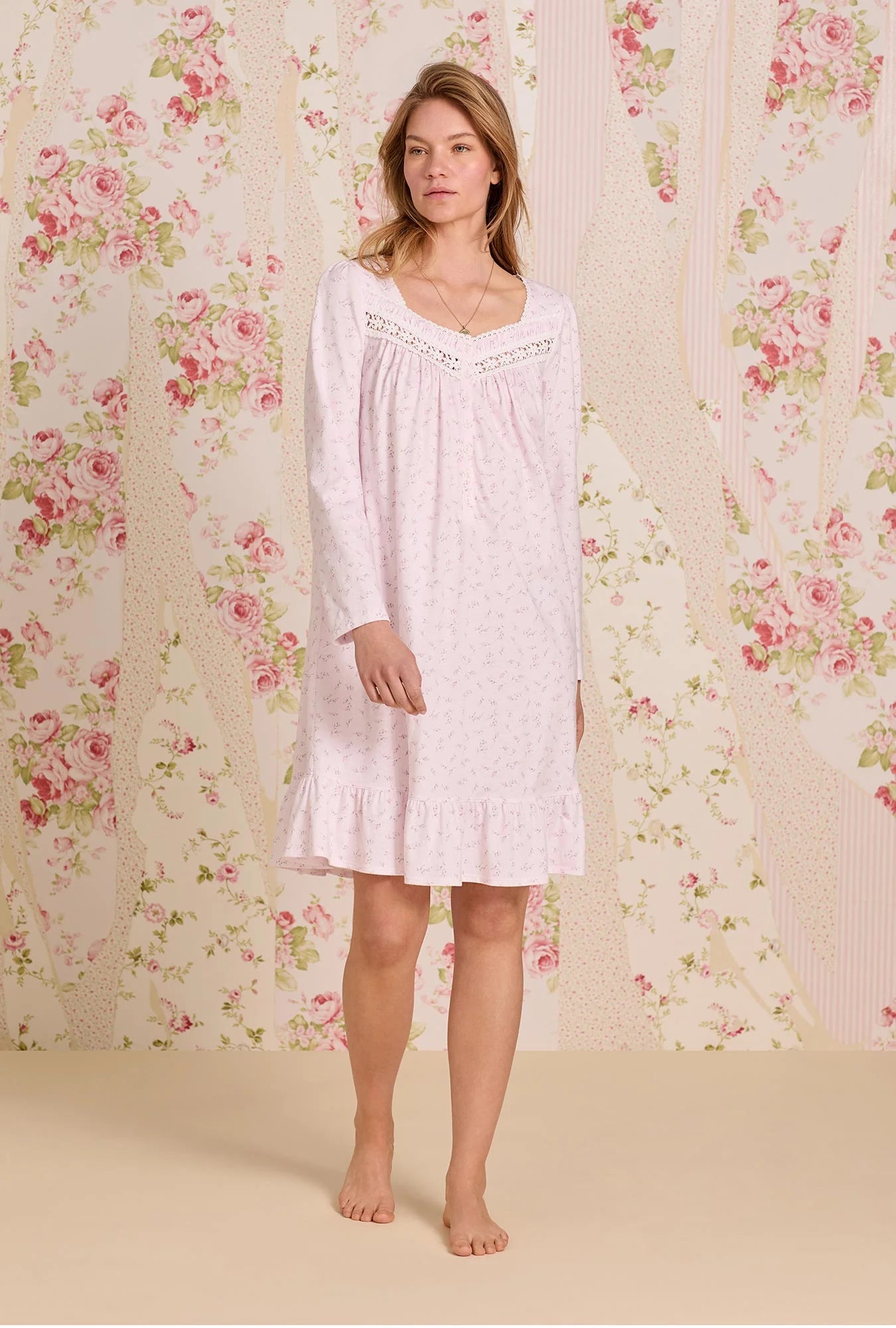 Baby Rose Cotton Knit Long Sleeve Short Nightgown 20096-154
