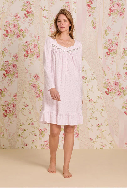 Baby Rose Cotton Knit Long Sleeve Short Nightgown 20096-154