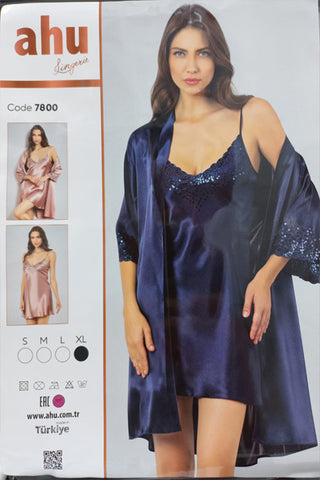 Ahu 2-Piece Plum Dressing Gown Set 7800