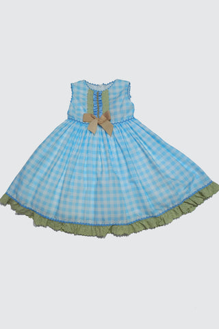 Blue checkered dress with beige lace 7812