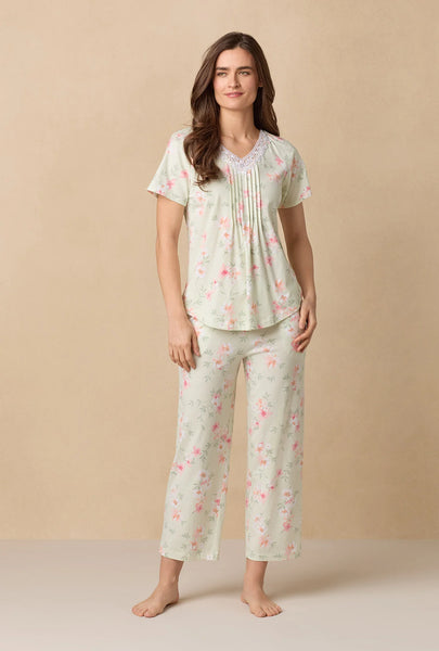 Sage Floral Bloom Capri Cotton Knit Pajama Set 92672-363