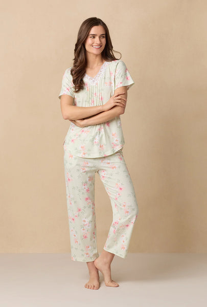 Sage Floral Bloom Capri Cotton Knit Pajama Set 92672-363