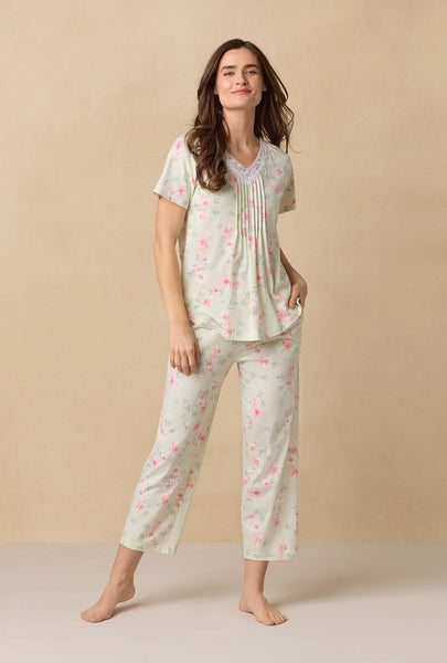 Sage Floral Bloom Capri Cotton Knit Pajama Set 92672-363