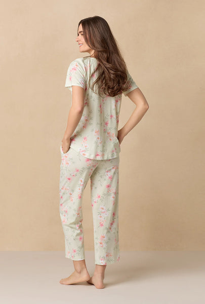 Sage Floral Bloom Capri Cotton Knit Pajama Set 92672-363