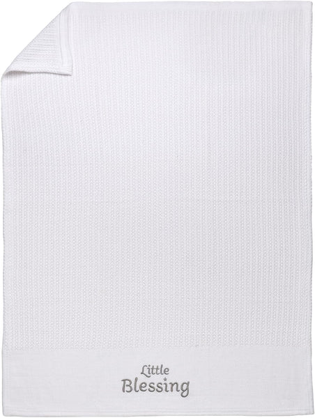 Cotton Knit Baby Blanket with Embroidery, Little Blessings, 30 in. x 40 in., White, Unisex 50756