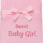 Cotton Knit Baby Blanket with Embroidery, Sweet Baby Girl, 30 in. x 40 in., Pink
