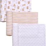 3 Pack Cotton Muslin Swaddle Blankets for Baby, 40" x 36", Lightweight, Breathable, Tan, (Little Me Bingle Bear) 49756