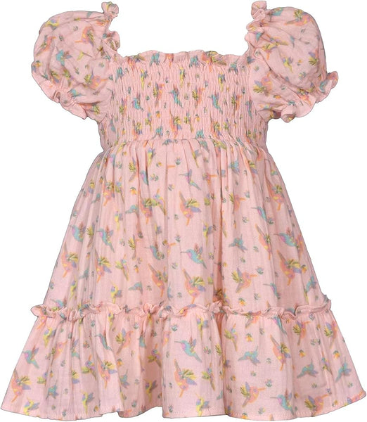 Peach Hummingbird Smocked DressS2-13743