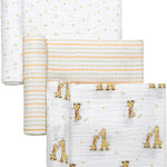 3 Pack Cotton Muslin Swaddle Blankets for Baby, 40" x 36", Lightweight, Breathable, Multicolored Print, (Little Me Giraffe) 52552