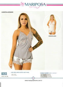 Cotton shorts pajama set with lace T-shirt 8203