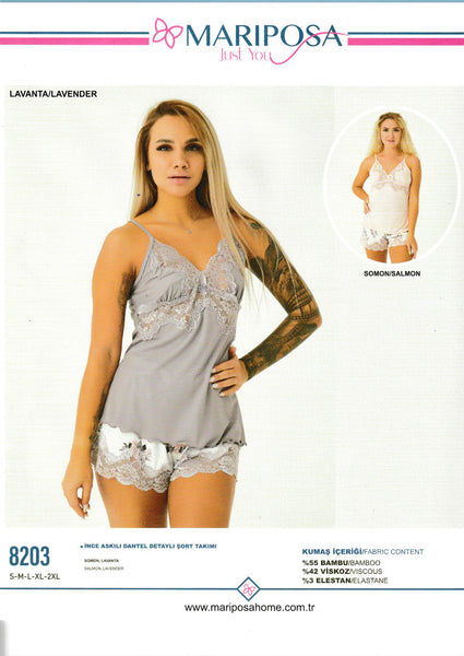 Cotton shorts pajama set with lace T-shirt 8203