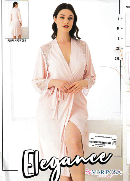 Long sleeve cotton robe with lace 8607