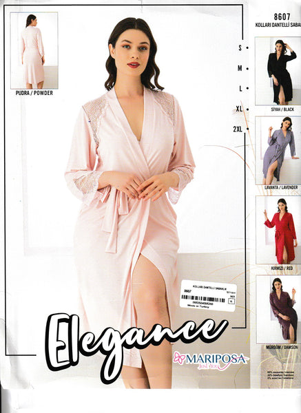 Long sleeve cotton robe with lace 8607